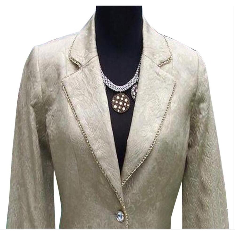 Cache Elaborate Gold Brocade Top Jacket New Silver Gold Bead Trim Lined NWT $228